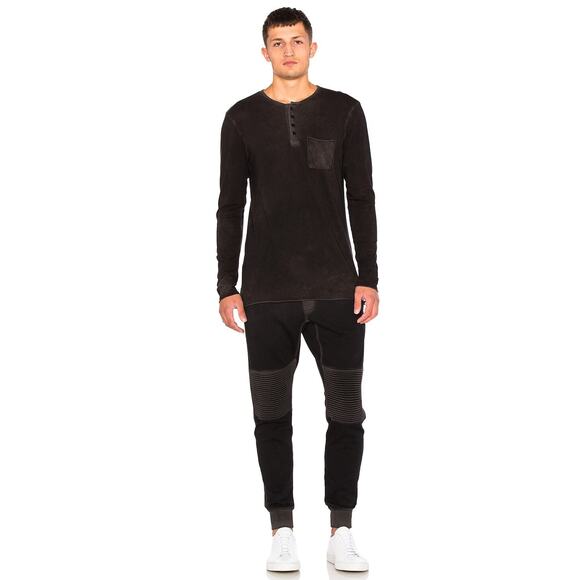 Sold Out! COTTON CITIZEN $95 Jagger Long Sleeve Henley in Jet Black Size M - Picture 2 of 10